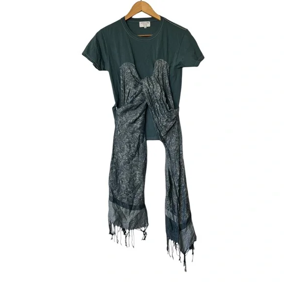 Collina Strada Dark Teal Draped Top with Paisley Scarf Detail - Picture 2 of 8